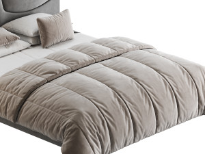 Elegant Blue Pine Wood Upholstered Panel Bed Modèle 3D