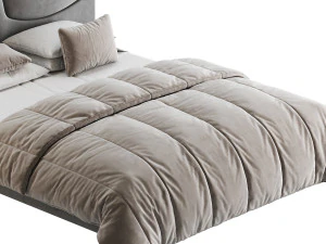 Elegant Blue Pine Wood Upholstered Panel Bed 3D Model
