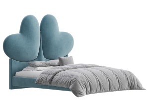 Elegant Blue Pine Wood Upholstered Panel Bed Modèle 3D