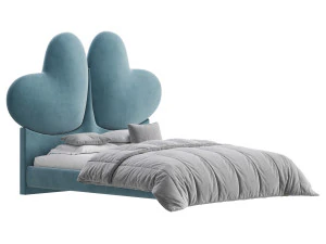 Elegant Blue Pine Wood Upholstered Panel Bed 3D Model