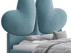 Elegant Blue Pine Wood Upholstered Panel Bed 3D Model