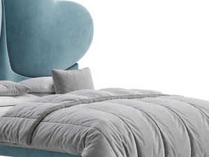 Elegant Blue Pine Wood Upholstered Panel Bed 3D Model