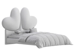 Elegant Blue Pine Wood Upholstered Panel Bed 3D Model