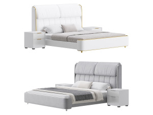 Elegant White Pine Wood Panel Bed 3D Model