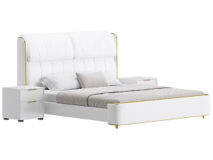 Elegant White Pine Wood Panel Bed 3D 모델