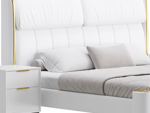 Elegant White Pine Wood Panel Bed 3D 모델