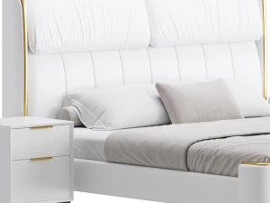 Elegant White Pine Wood Panel Bed 3D Model