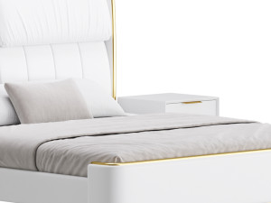 Elegant White Pine Wood Panel Bed 3D 모델