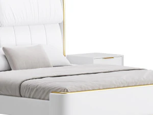 Elegant White Pine Wood Panel Bed 3D Model