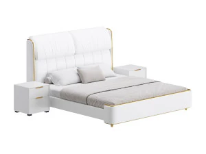 Elegant White Pine Wood Panel Bed 3D Model