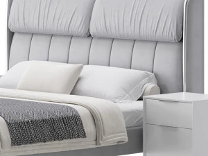 Elegant White Pine Wood Panel Bed 3D Model