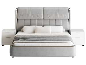 Elegant White Pine Wood Panel Bed 3D 모델
