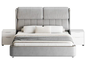 Elegant White Pine Wood Panel Bed 3D Model