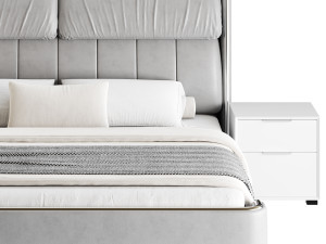 Elegant White Pine Wood Panel Bed 3D 모델