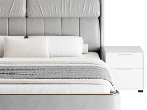 Elegant White Pine Wood Panel Bed 3D Model