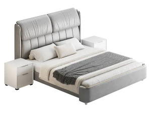 Elegant White Pine Wood Panel Bed 3D Model
