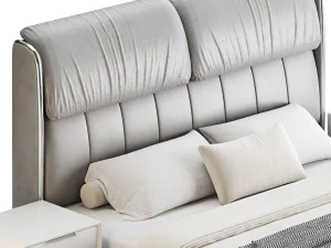 Elegant White Pine Wood Panel Bed 3D Model