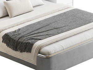Elegant White Pine Wood Panel Bed 3D Model