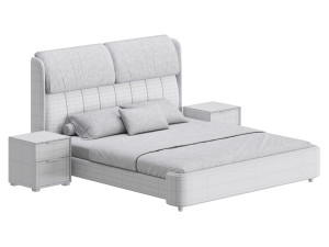 Elegant White Pine Wood Panel Bed 3D 모델