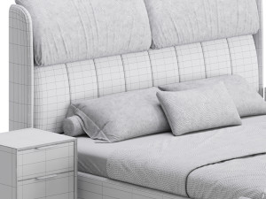 Elegant White Pine Wood Panel Bed 3D 모델
