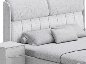 Elegant White Pine Wood Panel Bed 3D Model