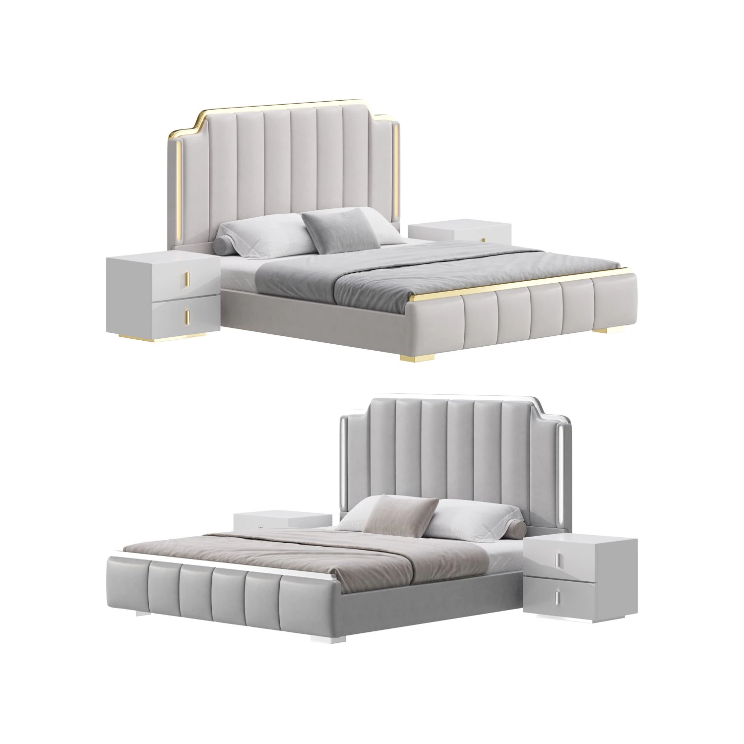 Glam Beige Upholstered Bed 3D Model .c4d .max .obj .3ds .fbx .stl .blend 