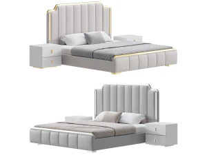 글램 베이지 덮개를 씌운 침대 3D 모델