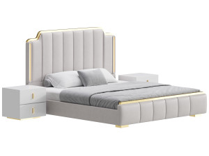 Glam Beige Upholstered Bed 3D Модель