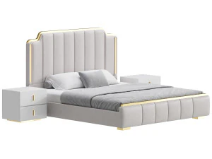 Glam Beige Upholstered Bed 3D Model