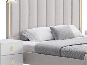 Glam Beige Upholstered Bed 3D Модель