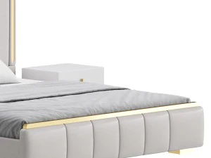 Glam Beige Upholstered Bed 3D Model