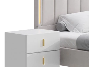 Glam Beige Upholstered Bed 3D Model