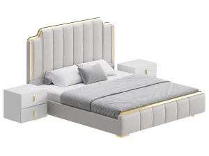 Glam Beige Upholstered Bed 3D Model