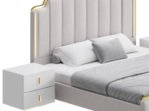 Glam Beige Upholstered Bed 3D Модель