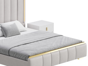 Glam Beige Upholstered Bed 3D Модель