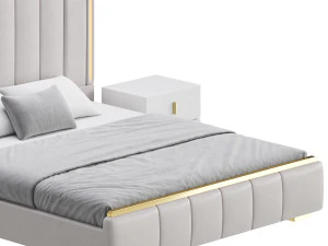 Glam Beige Upholstered Bed 3D Model