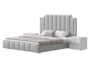 Glam Beige Upholstered Bed 3D Model