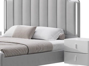 Glam Beige Upholstered Bed 3D Model