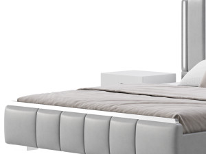 Glam Beige Upholstered Bed 3D Модель
