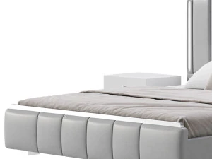 Glam Beige Upholstered Bed 3D Model