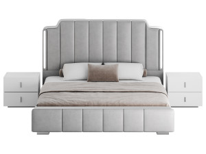 Glam Beige Upholstered Bed 3D Модель
