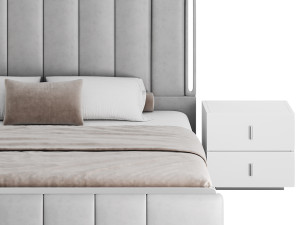 Glam Beige Upholstered Bed 3D Модель