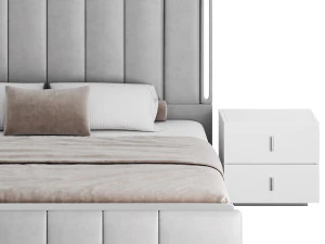 Glam Beige Upholstered Bed 3D Model