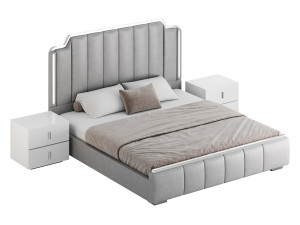 Glam Beige Upholstered Bed 3D Модель