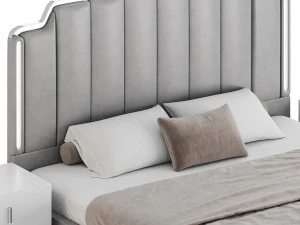 Glam Beige Upholstered Bed 3D Model
