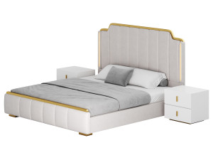 Glam Beige Upholstered Bed 3D Модель
