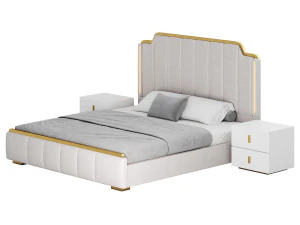 Glam Beige Upholstered Bed 3D Model