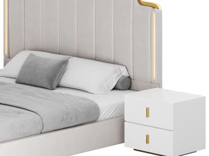 Glam Beige Upholstered Bed 3D Model