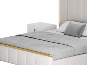 Glam Beige Upholstered Bed 3D Model