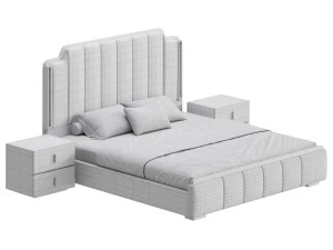 Glam Beige Upholstered Bed 3D Model